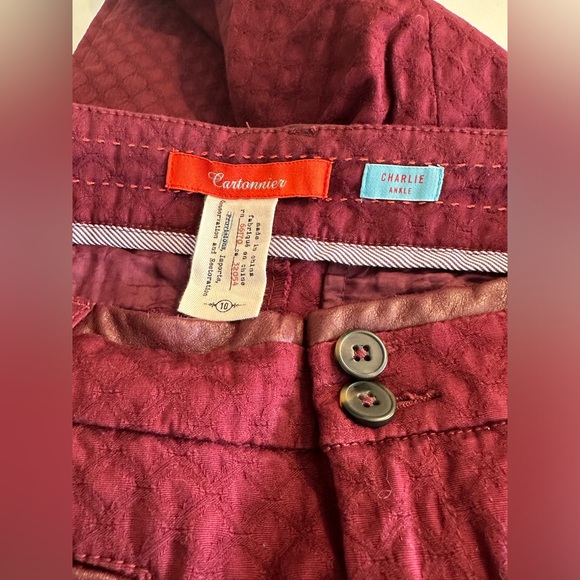 Anthro CARTONNIER Charlie Ankle Pants Burgundy Maroon Red Wine Textured Leather - Picture 10 of 12